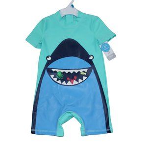 Carter's Shark One-Piece Rashguard Swimsuit Teal Baby Boys Size 3M 6M 24M NWT